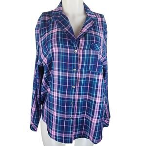 Victoria's Secret Pink Blue Plaid Pajama Button Up Top M NWT MSRP $59